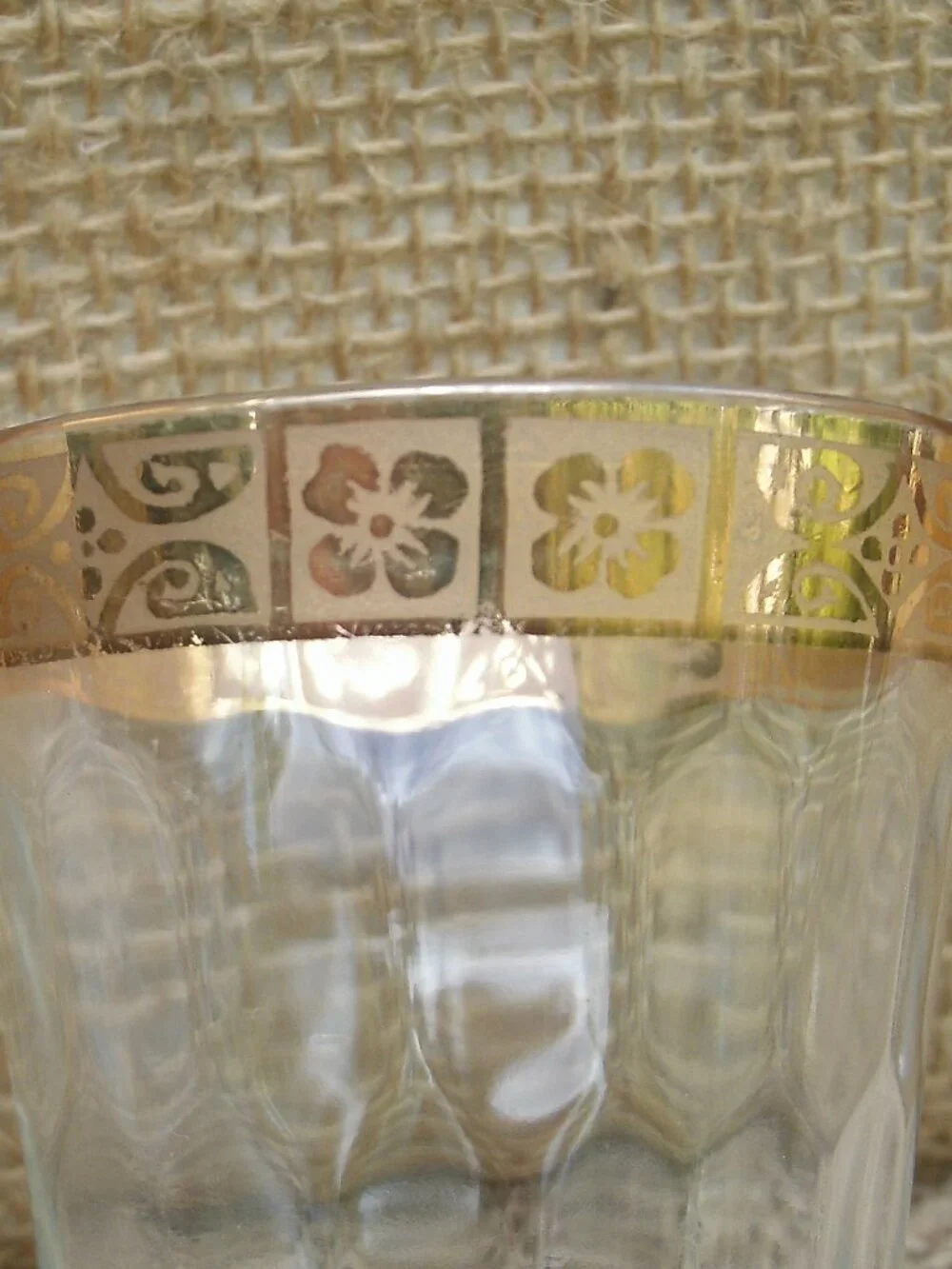 Vintage West Virginia Glass Optic 22K Gold Cordial Glass Set of 6